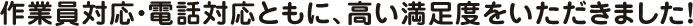 作業員対応・電話対応ともに、高い満足度をいただきました!