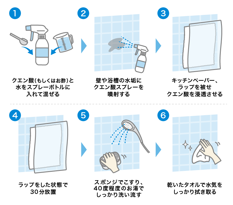 クエン酸スプレーで浴室の壁を掃除する方法