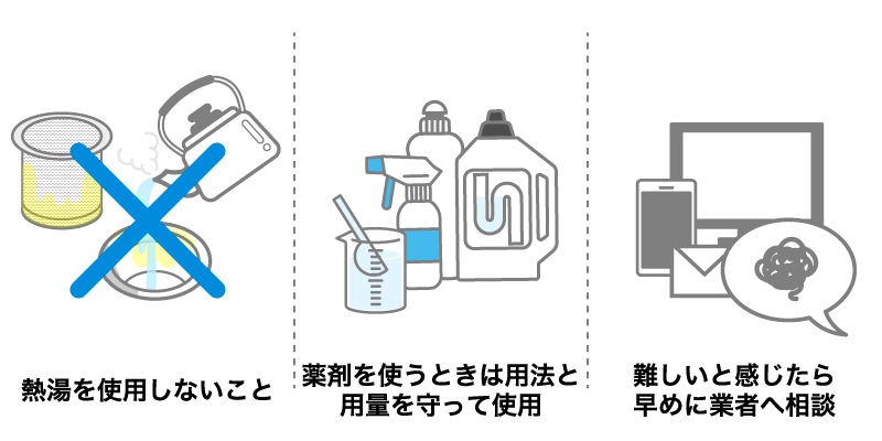 排水口のつまりを掃除するときの注意点